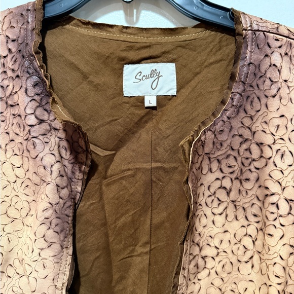 Scully Ladies Laser Cut Leather Coat Large L Tan Mid Length Fall Boho Luxury - Picture 3 of 11